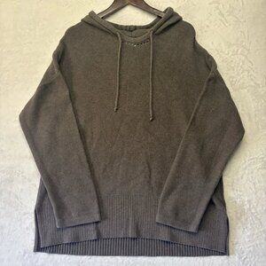Soft Surroundings M Brown Oversized Knitted Hoodie Side Split Minimalist Cotton